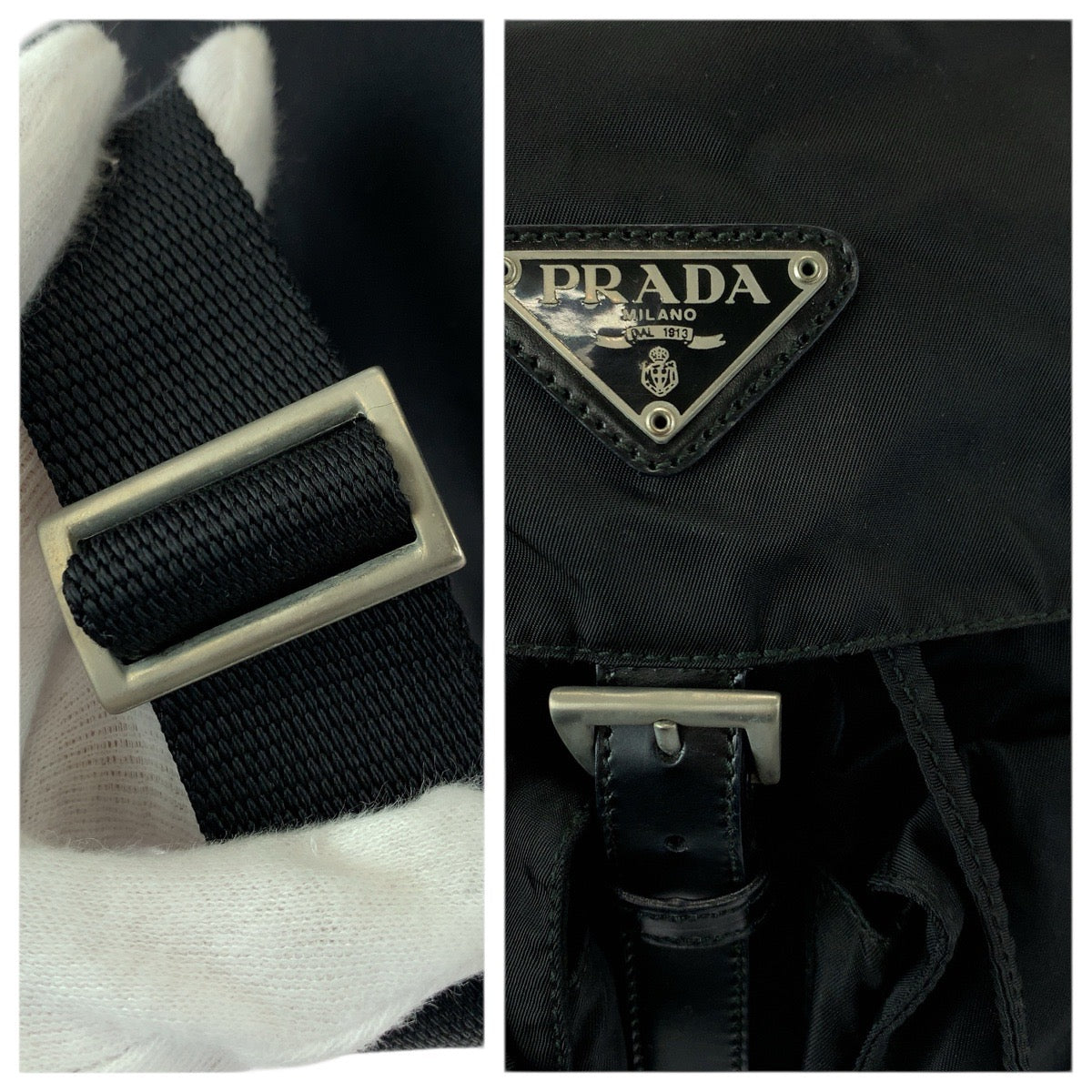 23245
PRADA プラダ テスート 三角ロゴプレート ブラック 黒 シルバー金具 ナイロン / レザー リュック・デイパック バックパック レディース ABP48