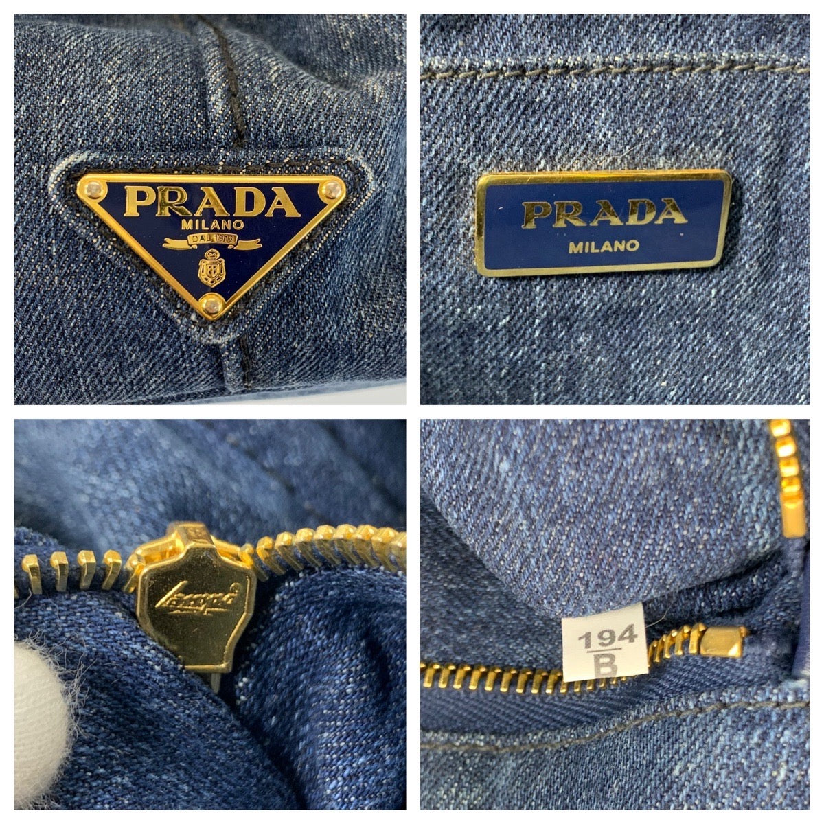 23246
PRADA プラダ カナパ 三角ロゴプレート ブルー デニム ハンドバッグ トートバッグ レディース ABP45