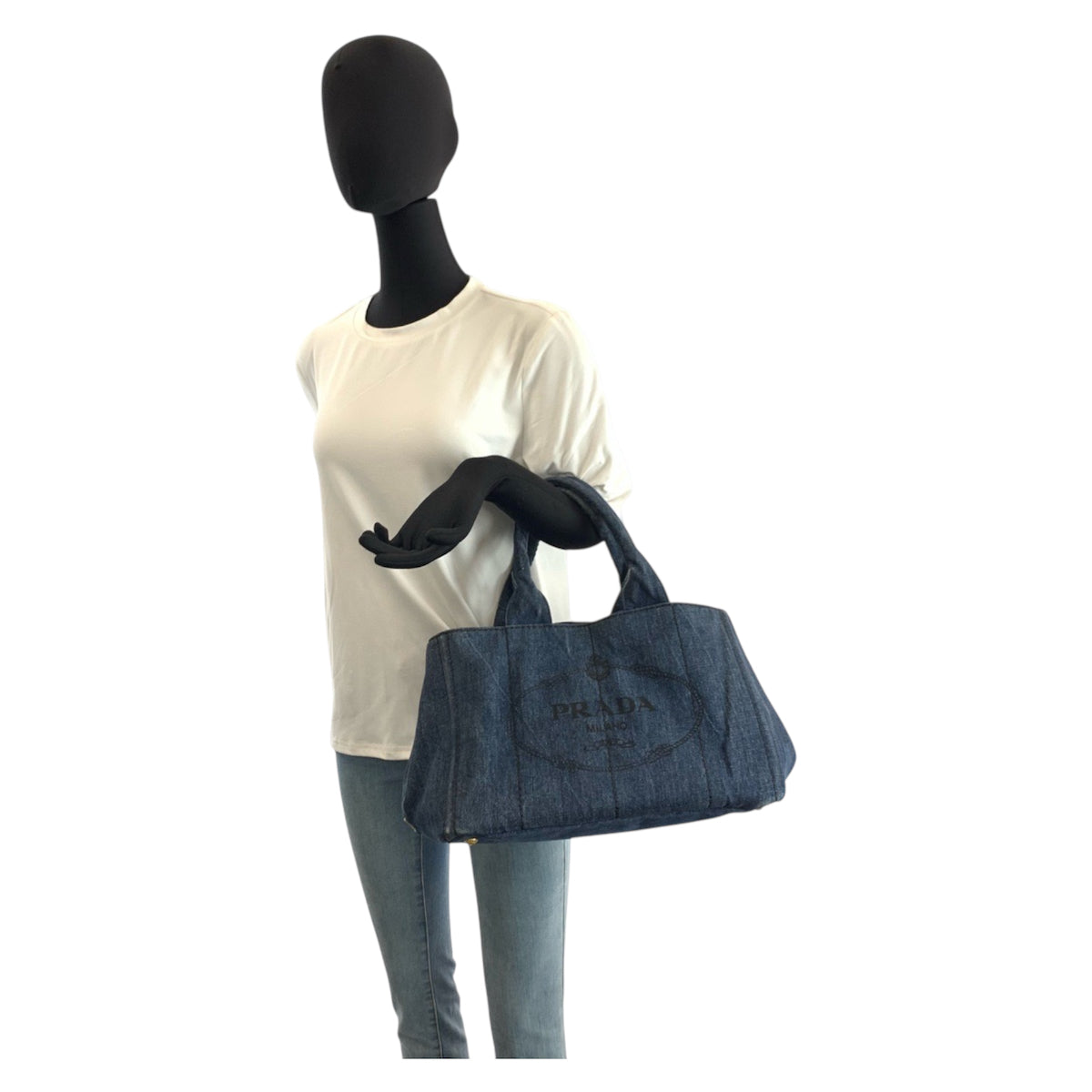 23246
PRADA プラダ カナパ 三角ロゴプレート ブルー デニム ハンドバッグ トートバッグ レディース ABP45
