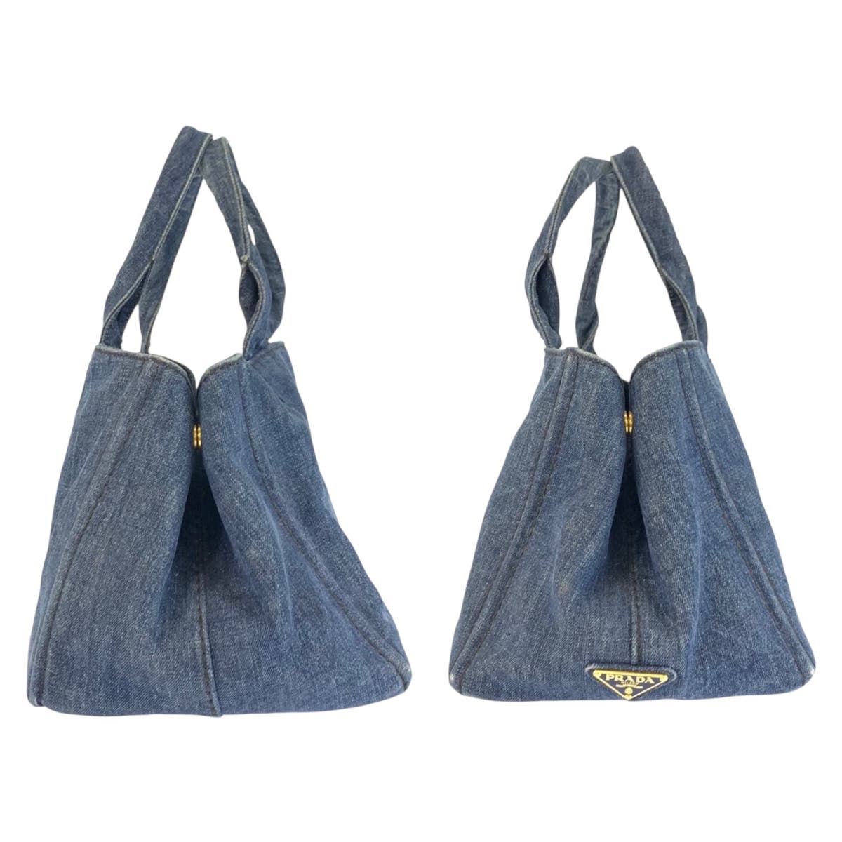 23246
PRADA プラダ カナパ 三角ロゴプレート ブルー デニム ハンドバッグ トートバッグ レディース ABP45