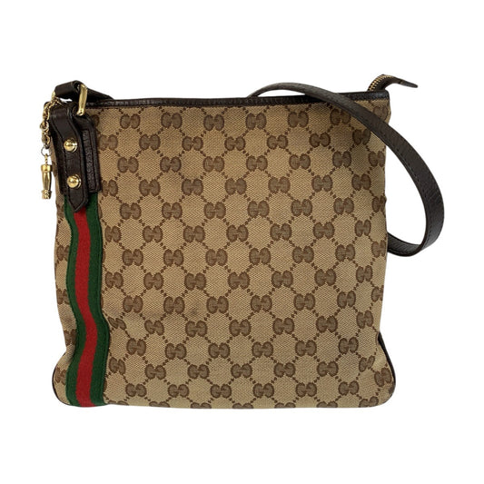 23247
GUCCI グッチ シェリーライン ベージュ ブラウン ゴールド金具 GGキャンバス / レザー 144388 ショルダーバッグ ポシェット レディース AB21