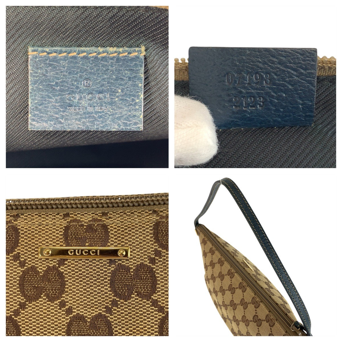 23253
GUCCI グッチ ベージュ ネイビー ゴールド金具 GGキャンバス 07198 ハンドバッグ アクセサリーポーチ レディース AB28