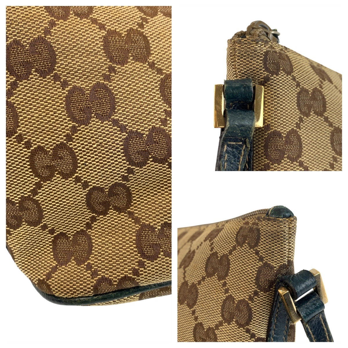 23253
GUCCI グッチ ベージュ ネイビー ゴールド金具 GGキャンバス 07198 ハンドバッグ アクセサリーポーチ レディース AB28