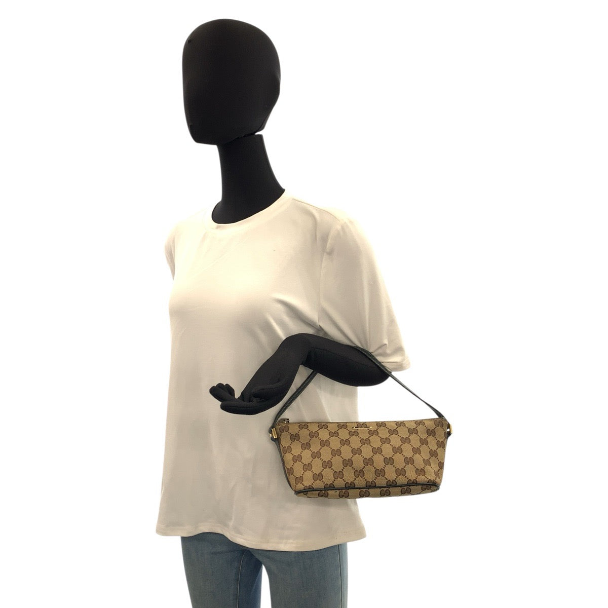 23253
GUCCI グッチ ベージュ ネイビー ゴールド金具 GGキャンバス 07198 ハンドバッグ アクセサリーポーチ レディース AB28