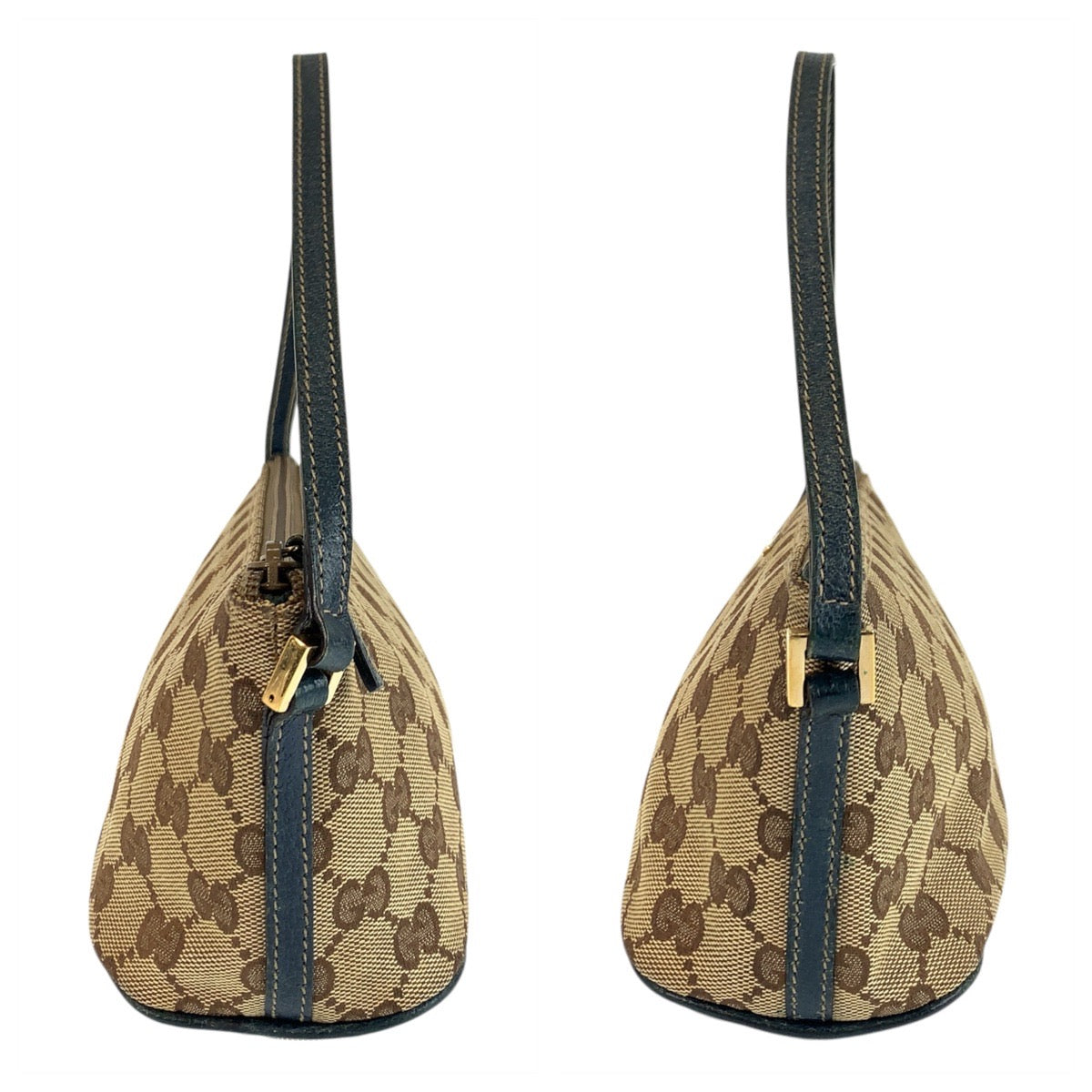 23253
GUCCI グッチ ベージュ ネイビー ゴールド金具 GGキャンバス 07198 ハンドバッグ アクセサリーポーチ レディース AB28