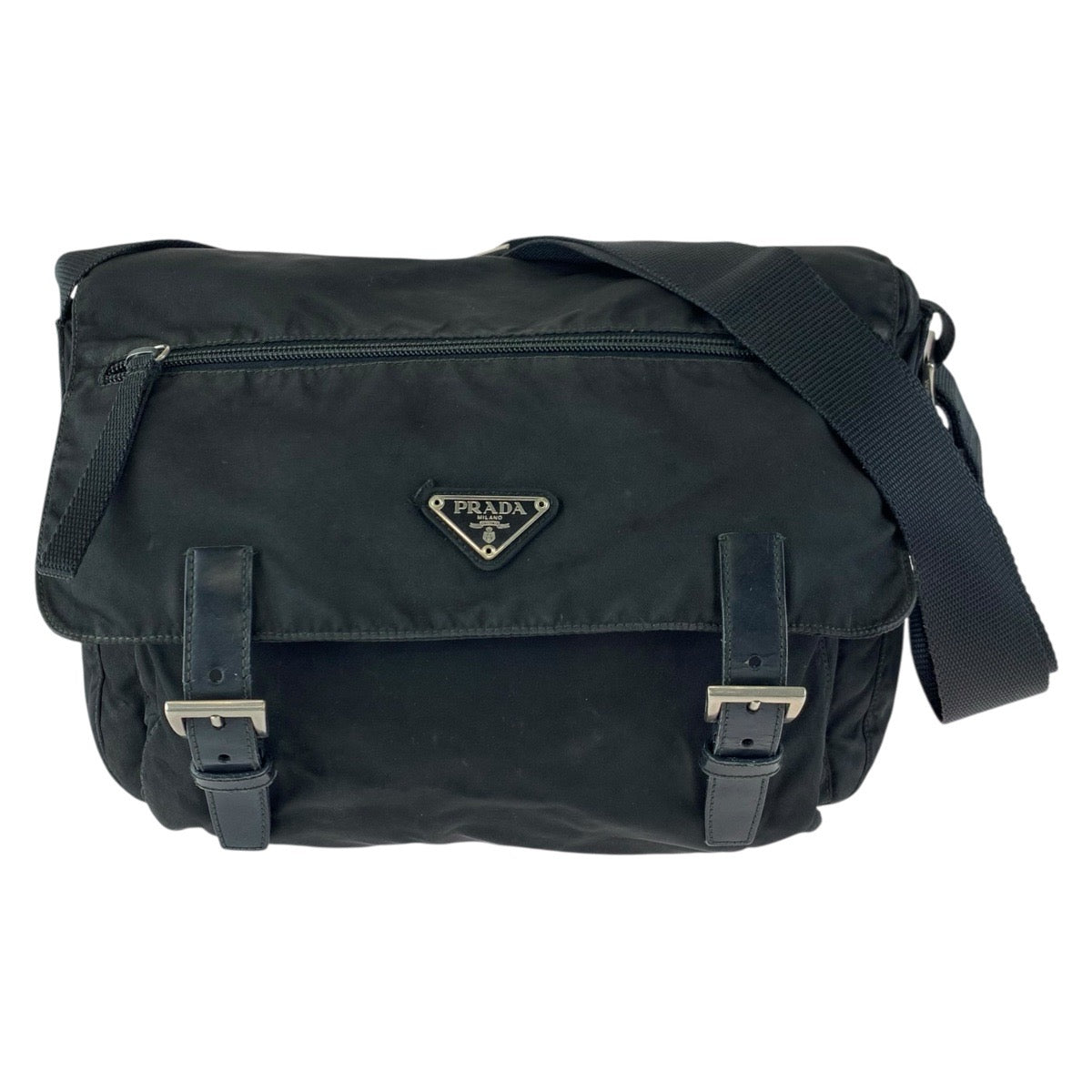 23256
PRADA Tessuto Triangle Logo Plate Black Silver Hardware Nylon Shoulder Bag Messenger Bag Ladies AB35