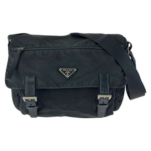 23256
PRADA プラダ テスート 三角ロゴプレート ブラック 黒 シルバー金具 ナイロン ショルダーバッグ メッセンジャーバッグ レディース AB35