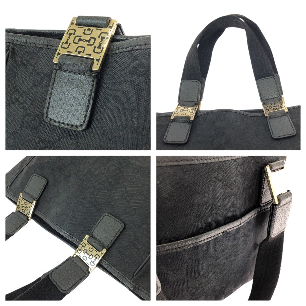 23257
GUCCI グッチ ホースビット ブラック 黒 ゴールド金具 GGキャンバス / レザー 145810 トートバッグ ハンドバッグ レディース AB28