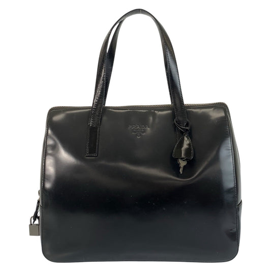 23258
PRADA プラダ ロゴ ブラック 黒 パテントレザー ハンドバッグ レディース AB42