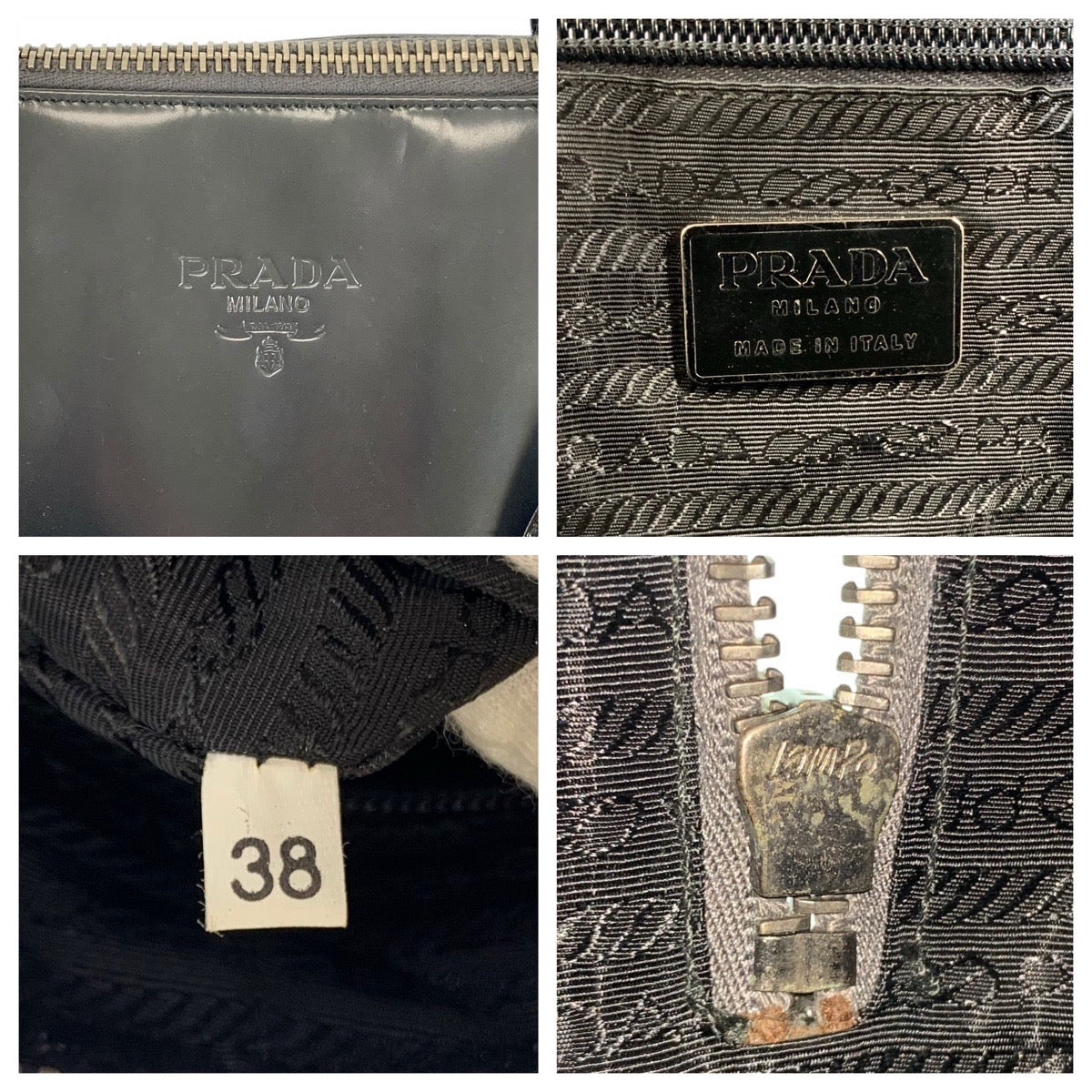 23258
PRADA プラダ ロゴ ブラック 黒 パテントレザー ハンドバッグ レディース AB42