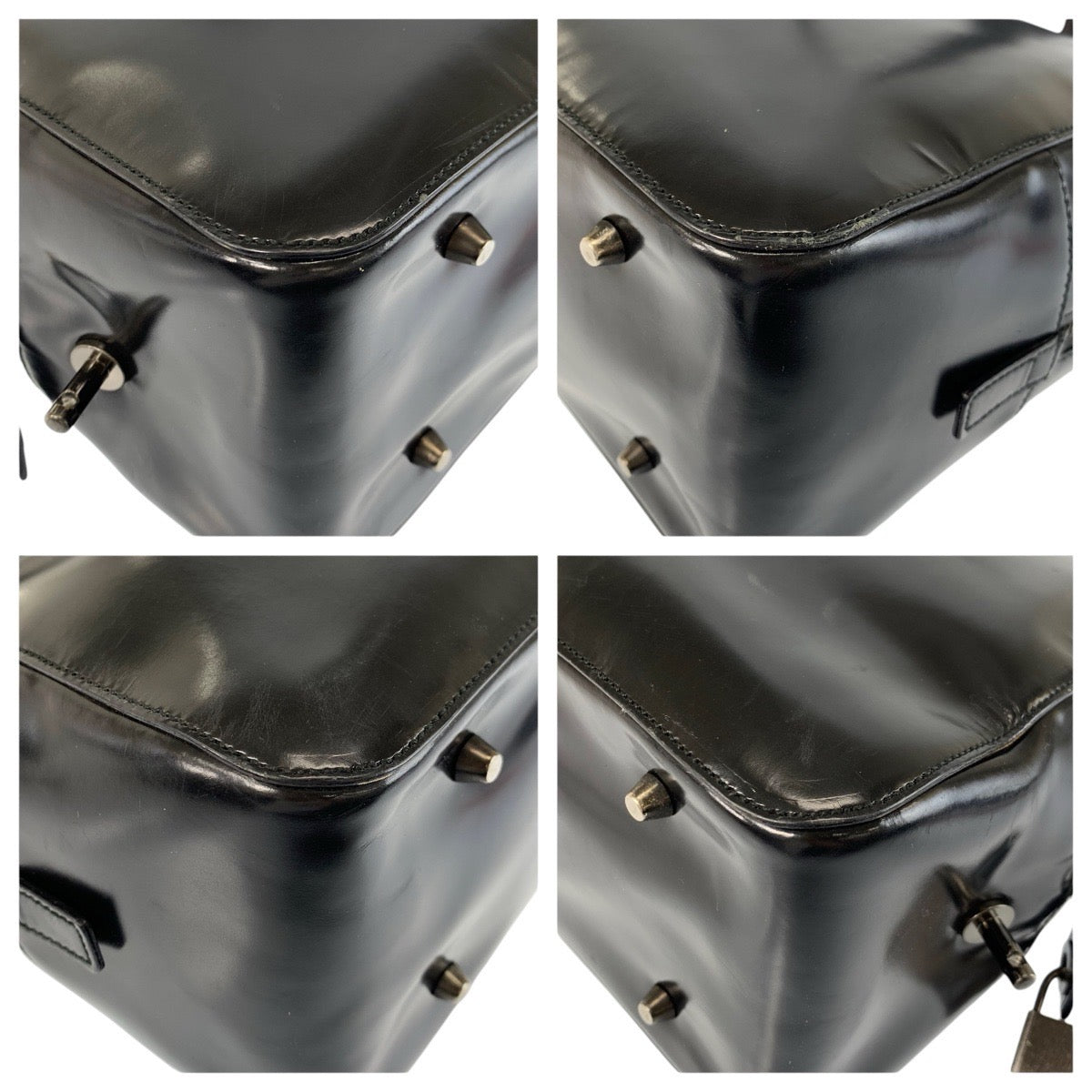 23258
PRADA プラダ ロゴ ブラック 黒 パテントレザー ハンドバッグ レディース AB42