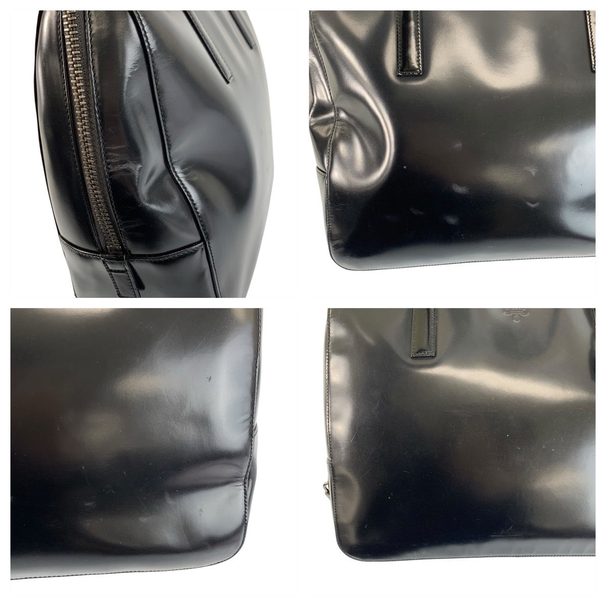 23258
PRADA プラダ ロゴ ブラック 黒 パテントレザー ハンドバッグ レディース AB42