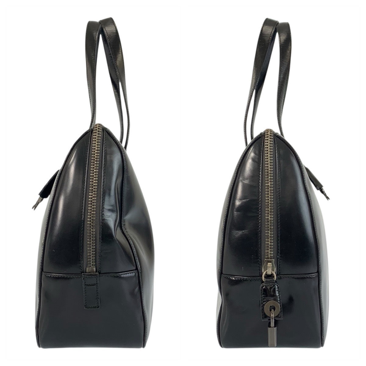 23258
PRADA プラダ ロゴ ブラック 黒 パテントレザー ハンドバッグ レディース AB42