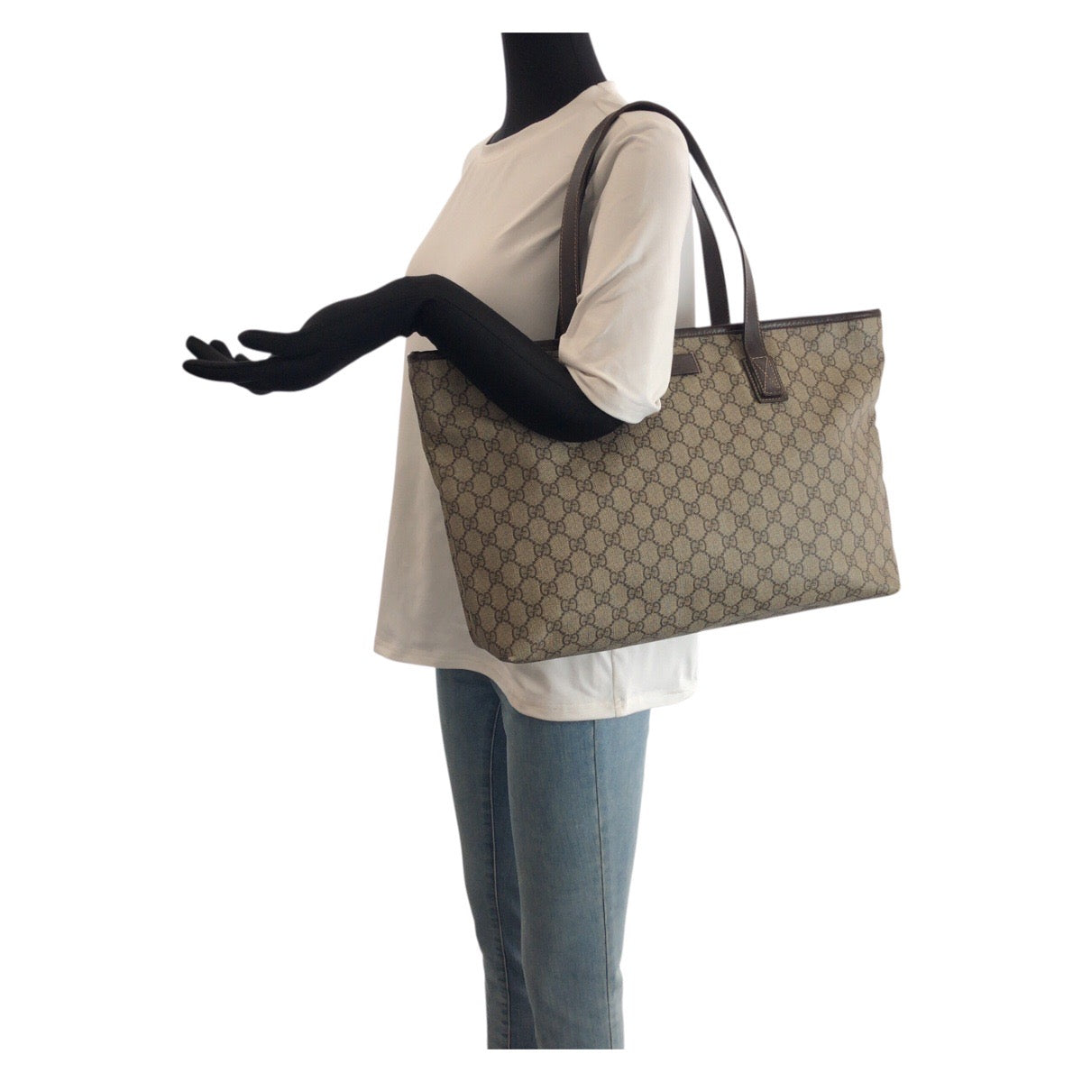 23259
GUCCI グッチ ベージュ ブラウン ゴールド金具 GGスプリームキャンバス / レザー 211137 トートバッグ ショルダーバッグ レディース AB28