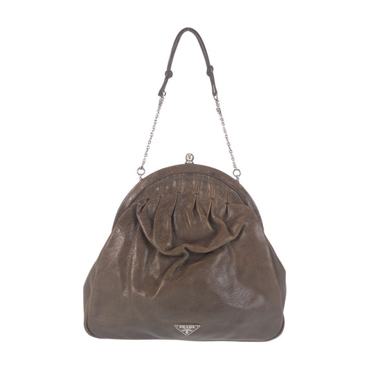 23262
PRADA プラダ 三角ロゴプレート ブラウン シルバー金具 レザー ハンドバッグ アクセサリーポーチ レディース ABP35