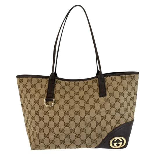23263
GUCCI グッチ ニューブリット ベージュ ブラウン ゴールド金具 GGキャンバス / レザー 169946 トートバッグ ショルダーバッグ レディース ABP35