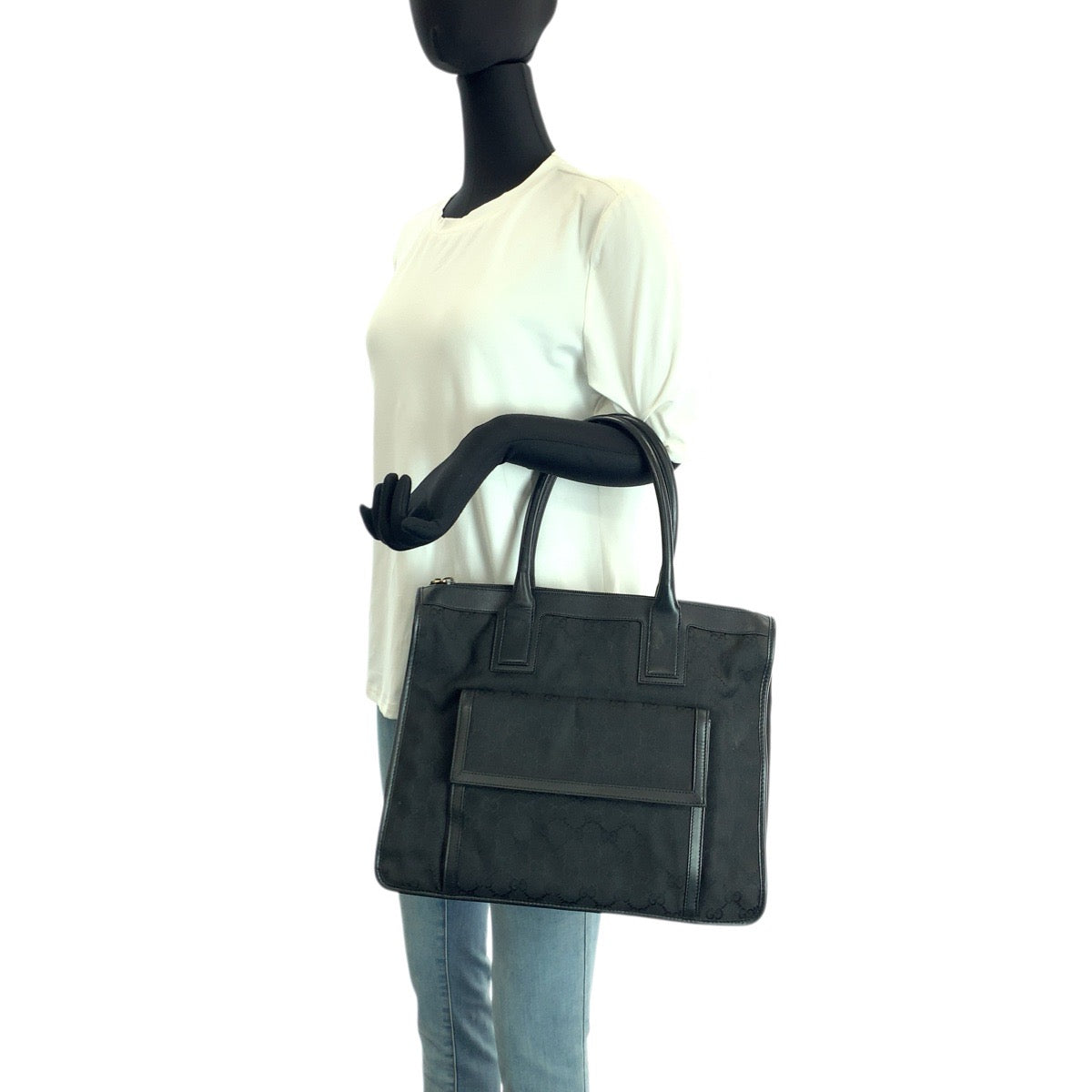 23264
GUCCI グッチ ブラック 黒 シルバー金具 GGキャンバス / レザー 000 0854 トートバッグ ハンドバッグ レディース ABP35