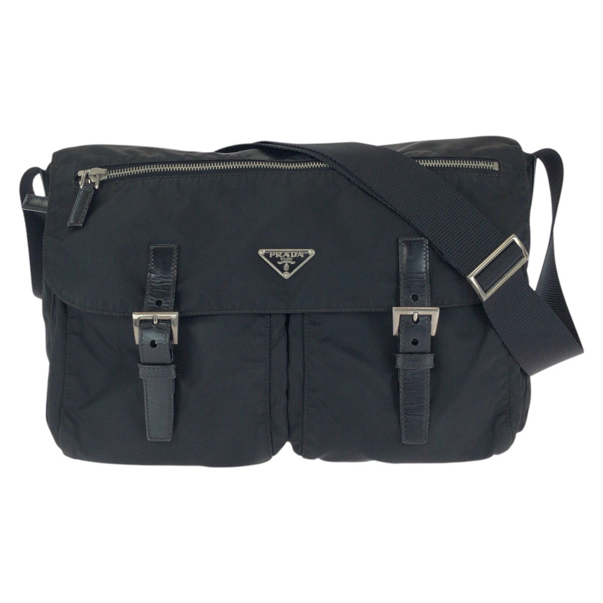 23269
PRADA プラダ テスート 三角ロゴプレート ブラック 黒 シルバー金具 ナイロン / レザー ショルダーバッグ メッセンジャーバッグ メンズ ABP42