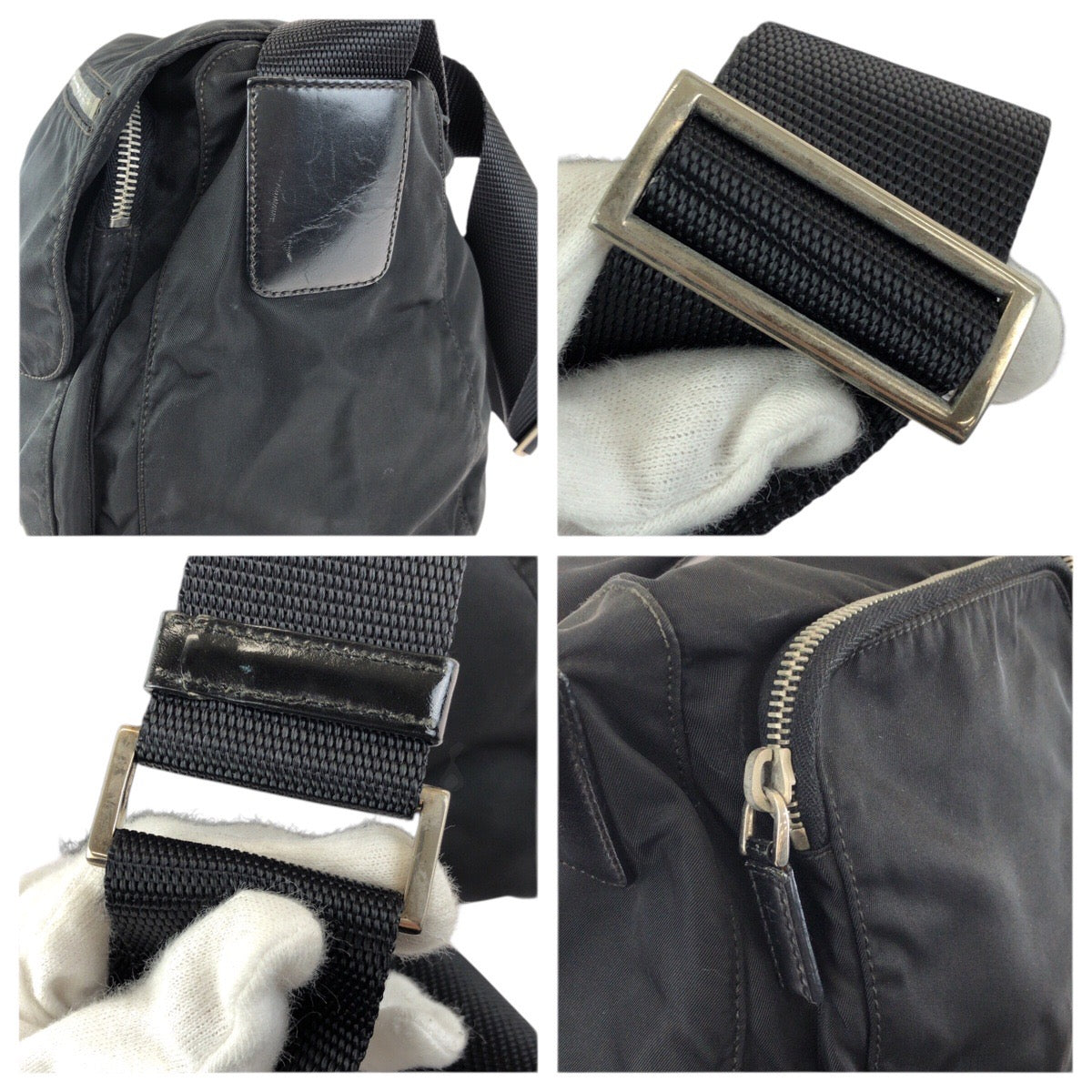 23269
PRADA プラダ テスート 三角ロゴプレート ブラック 黒 シルバー金具 ナイロン / レザー ショルダーバッグ メッセンジャーバッグ メンズ ABP42
