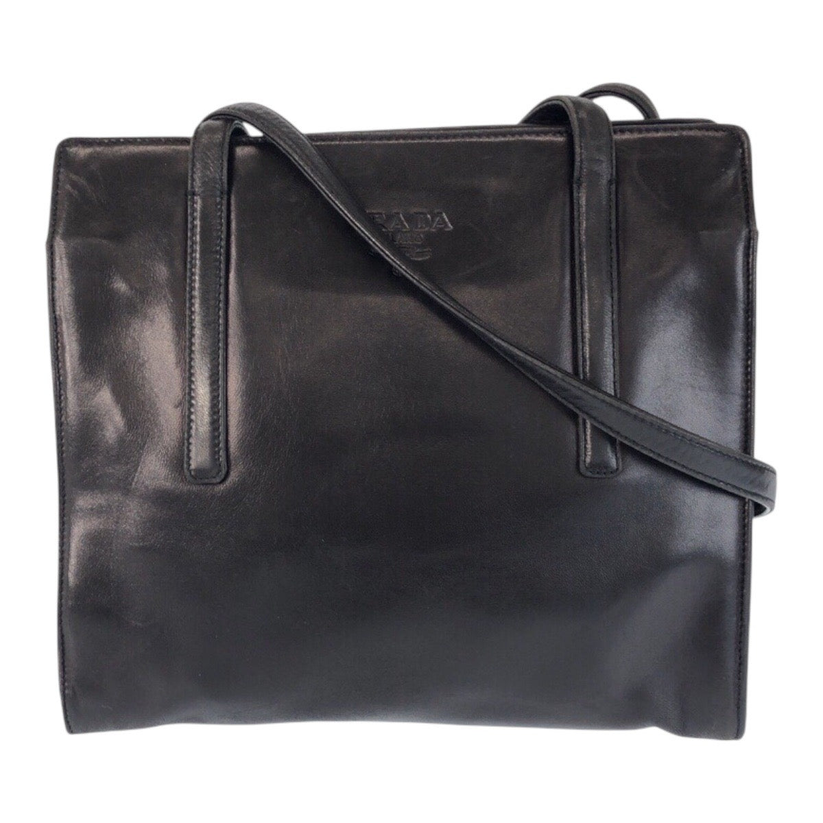 23273
PRADA プラダ ブラック 黒 シルバー金具 レザー ショルダーバッグ トートバッグ レディース ABP28