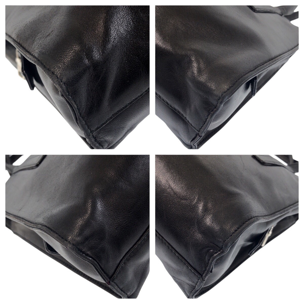 23273
PRADA プラダ ブラック 黒 シルバー金具 レザー ショルダーバッグ トートバッグ レディース ABP28