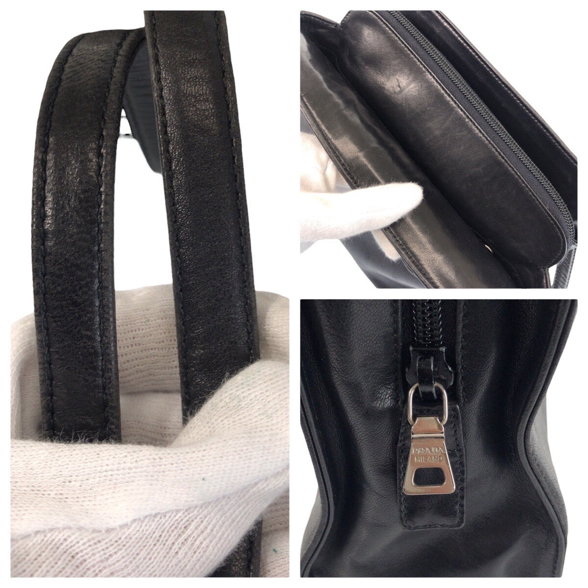 23273
PRADA プラダ ブラック 黒 シルバー金具 レザー ショルダーバッグ トートバッグ レディース ABP28