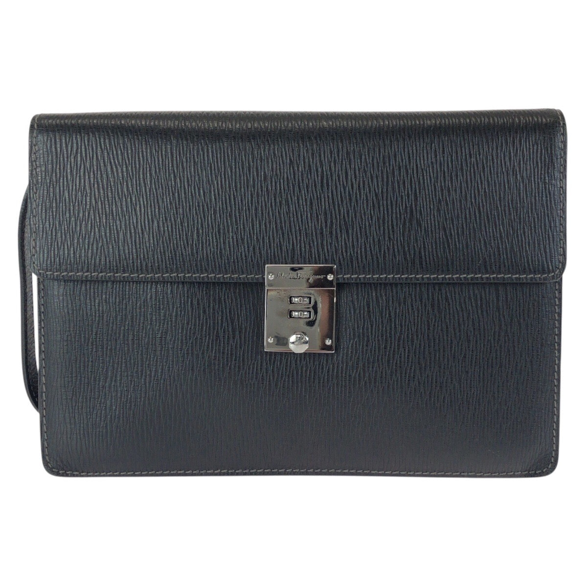 23278
Salvatore Ferragamo サルヴァトーレフェラガモ ダイヤルロック式 ブラック 黒 シルバー金具 レザー クラッチバッグ セカンドバッグ メンズ A28