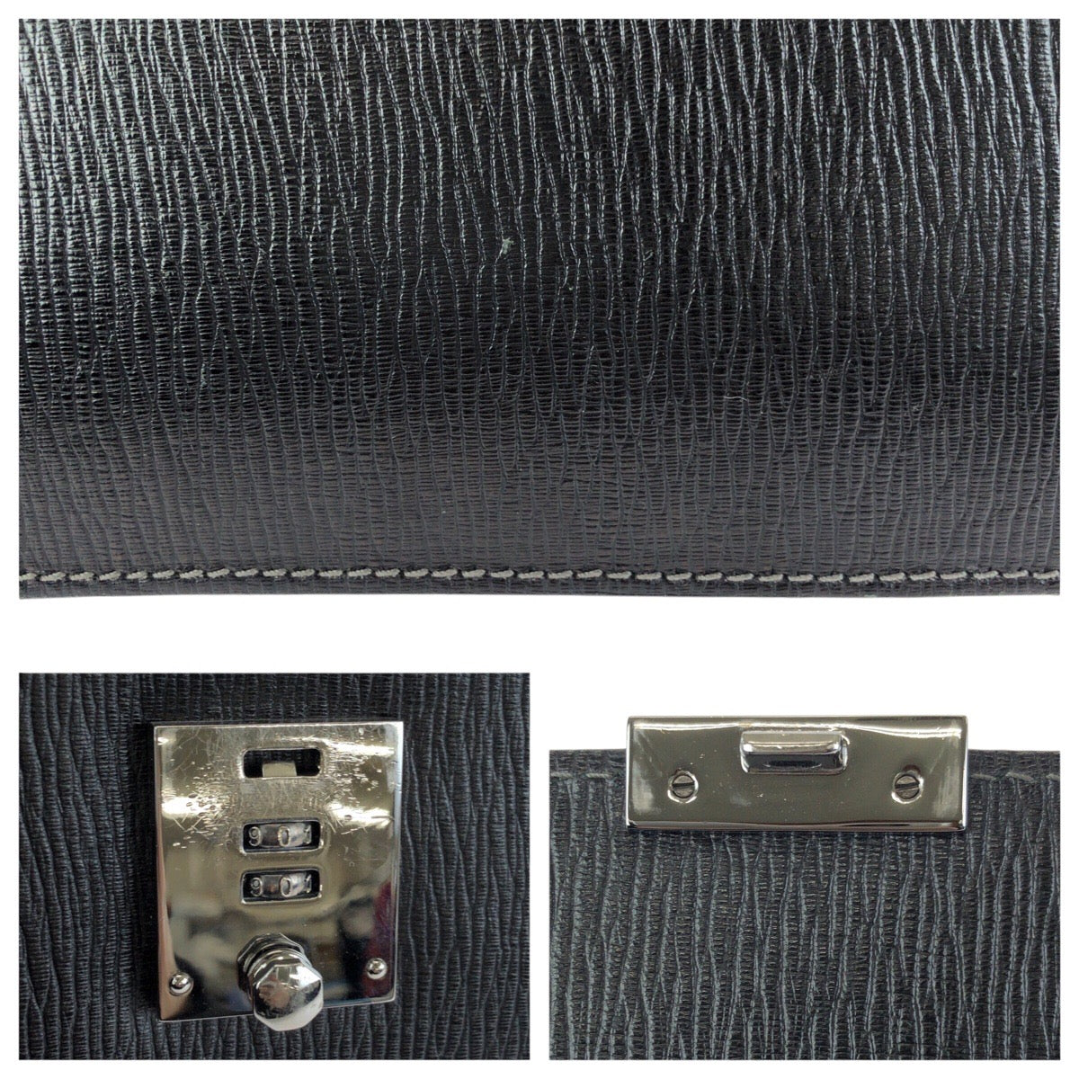 23278
Salvatore Ferragamo サルヴァトーレフェラガモ ダイヤルロック式 ブラック 黒 シルバー金具 レザー クラッチバッグ セカンドバッグ メンズ A28