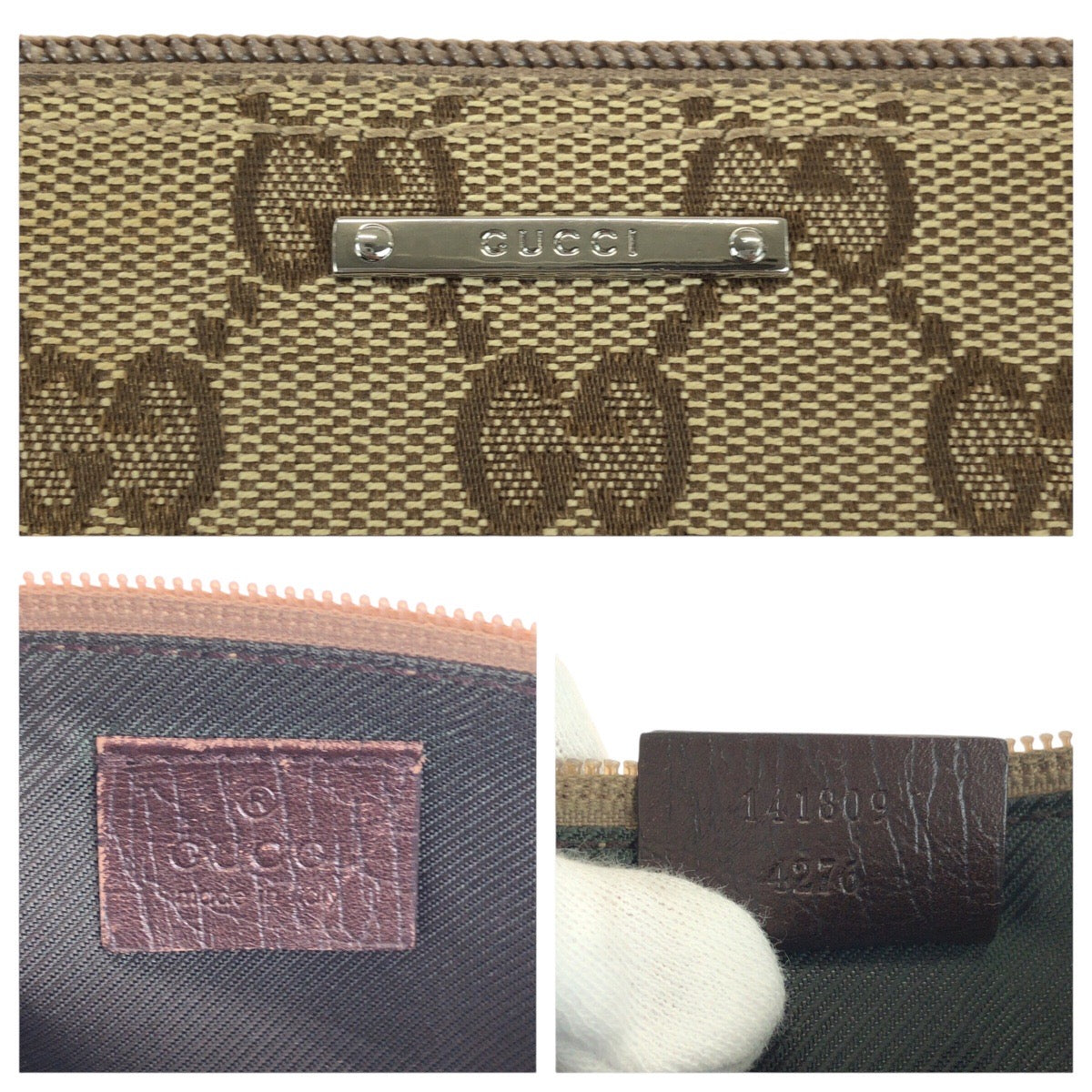 23283
GUCCI グッチ シェリーライン ベージュ シルバー金具 GGキャンバス / レザー 141809 ハンドバッグ アクセサリーポーチ レディース AB28