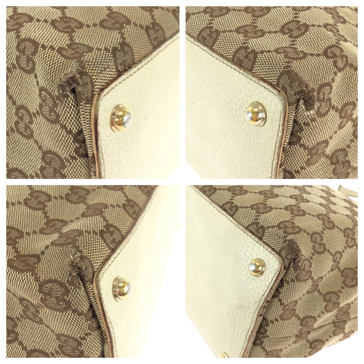 23284
GUCCI グッチ ベージュ ホワイト ゴールド金具 GGキャンバス / レザー 120836 トートバッグ ショルダーバッグ レディース AB21
