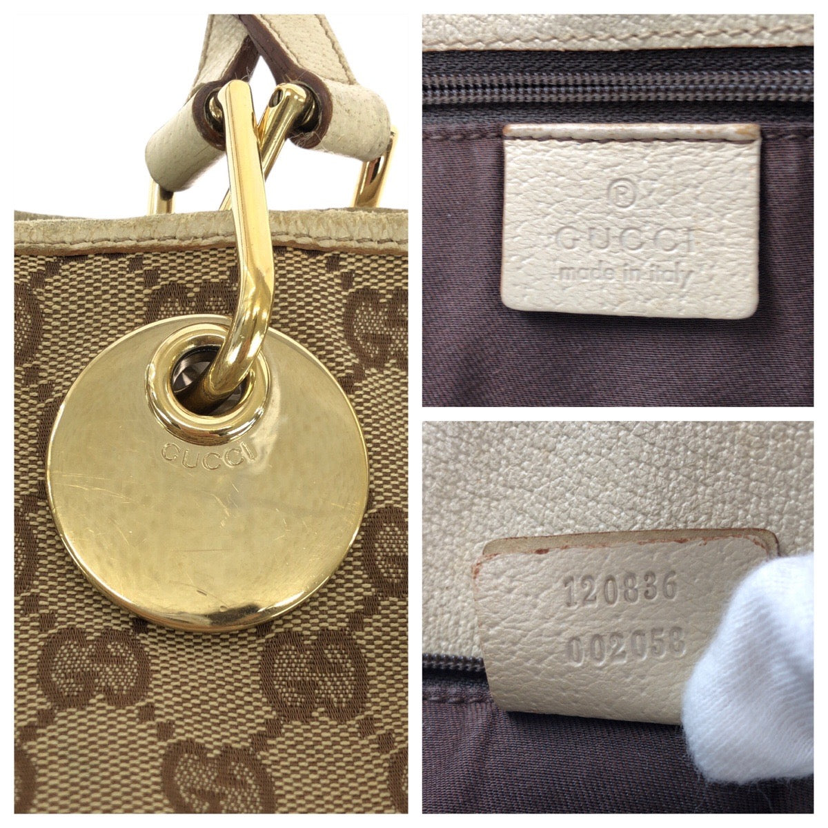23284
GUCCI グッチ ベージュ ホワイト ゴールド金具 GGキャンバス / レザー 120836 トートバッグ ショルダーバッグ レディース AB21