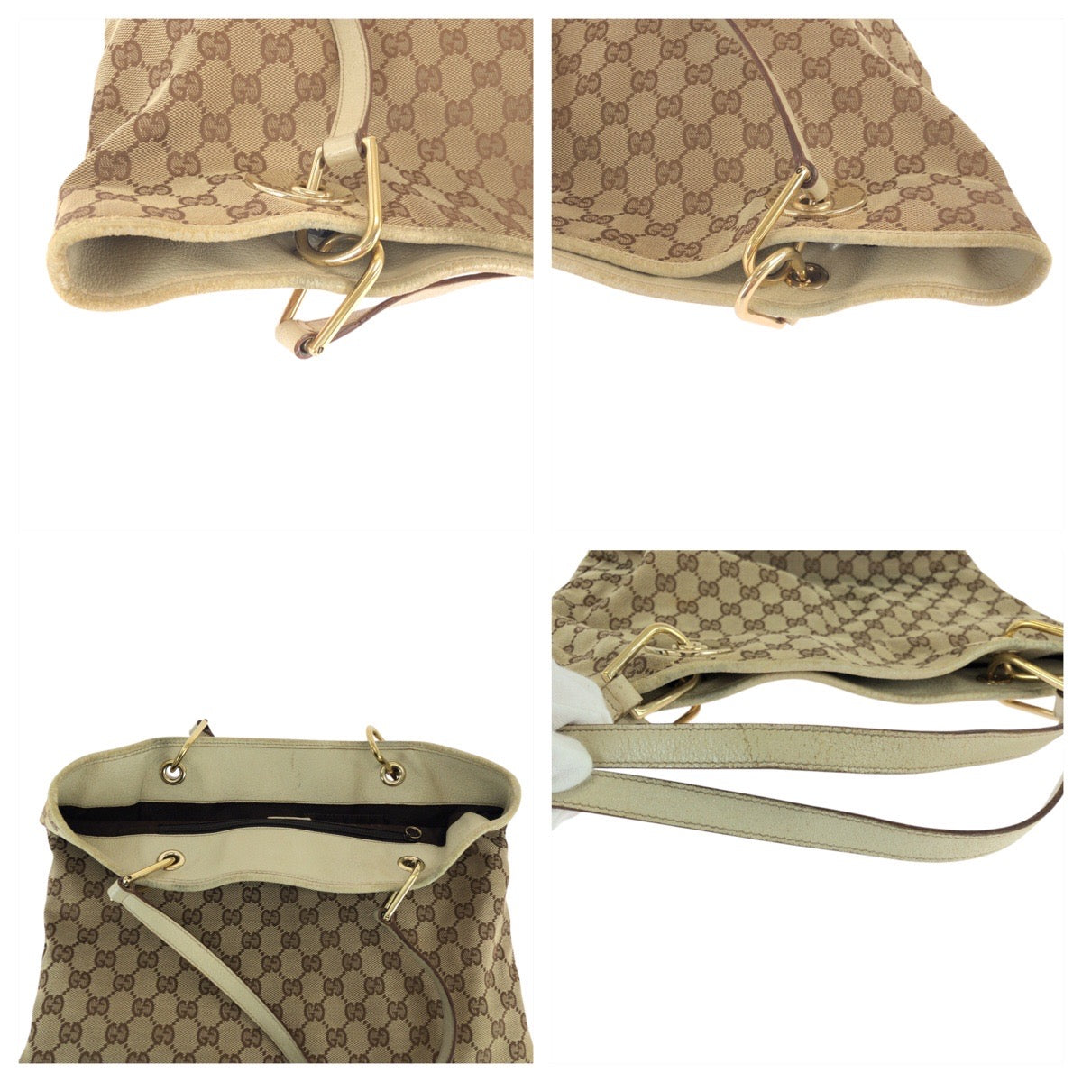 23284
GUCCI グッチ ベージュ ホワイト ゴールド金具 GGキャンバス / レザー 120836 トートバッグ ショルダーバッグ レディース AB21