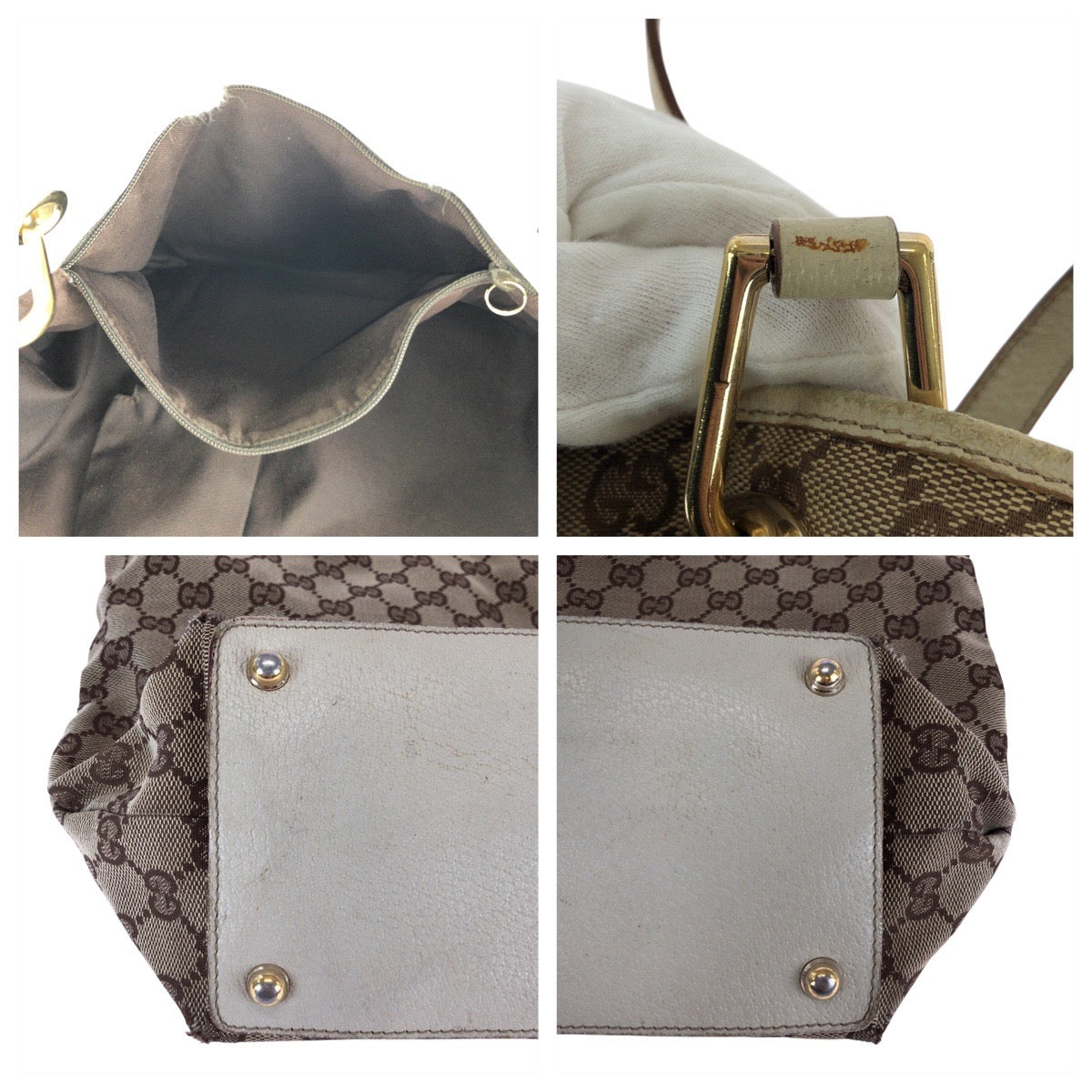 23284
GUCCI グッチ ベージュ ホワイト ゴールド金具 GGキャンバス / レザー 120836 トートバッグ ショルダーバッグ レディース AB21