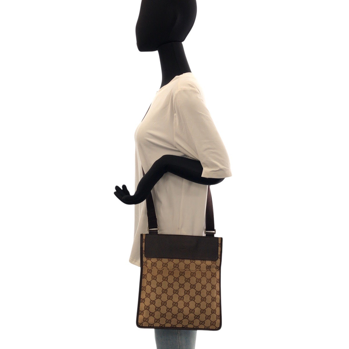 23285
GUCCI グッチ ブラウン ベージュ シルバー金具 GGキャンバス / レザー 27639 ショルダーバッグ ポシェット レディース ABP35