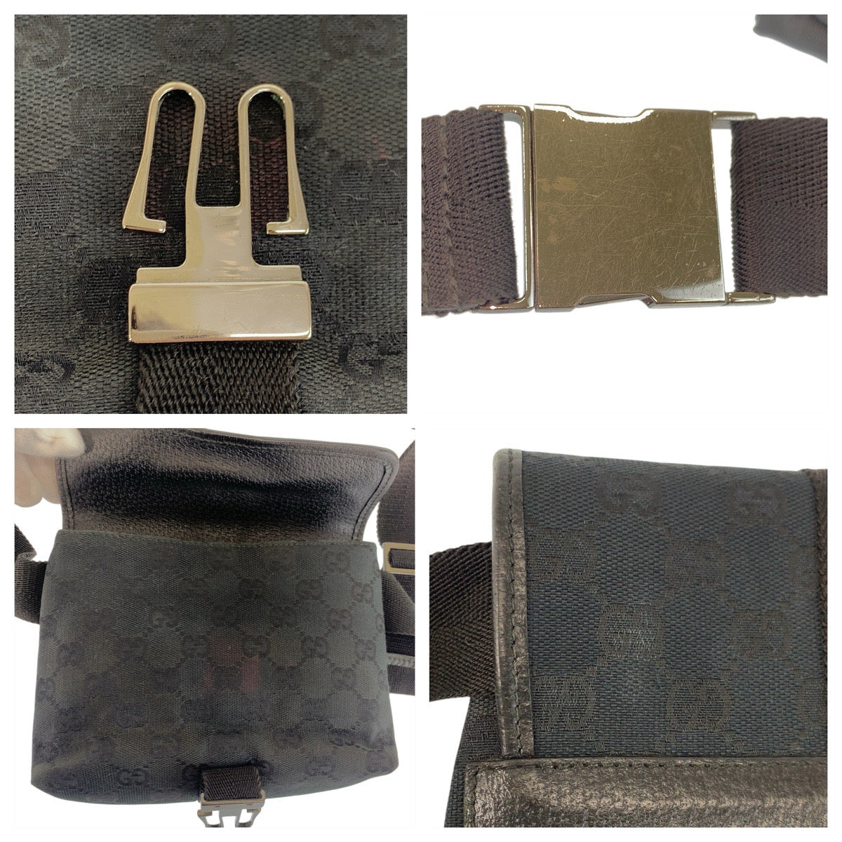 23328
GUCCI グッチ ブラック 黒 シルバー金具 GGキャンバス / レザー 131236 ボディバッグ ウエストポーチ 男女兼用 レディース AB32