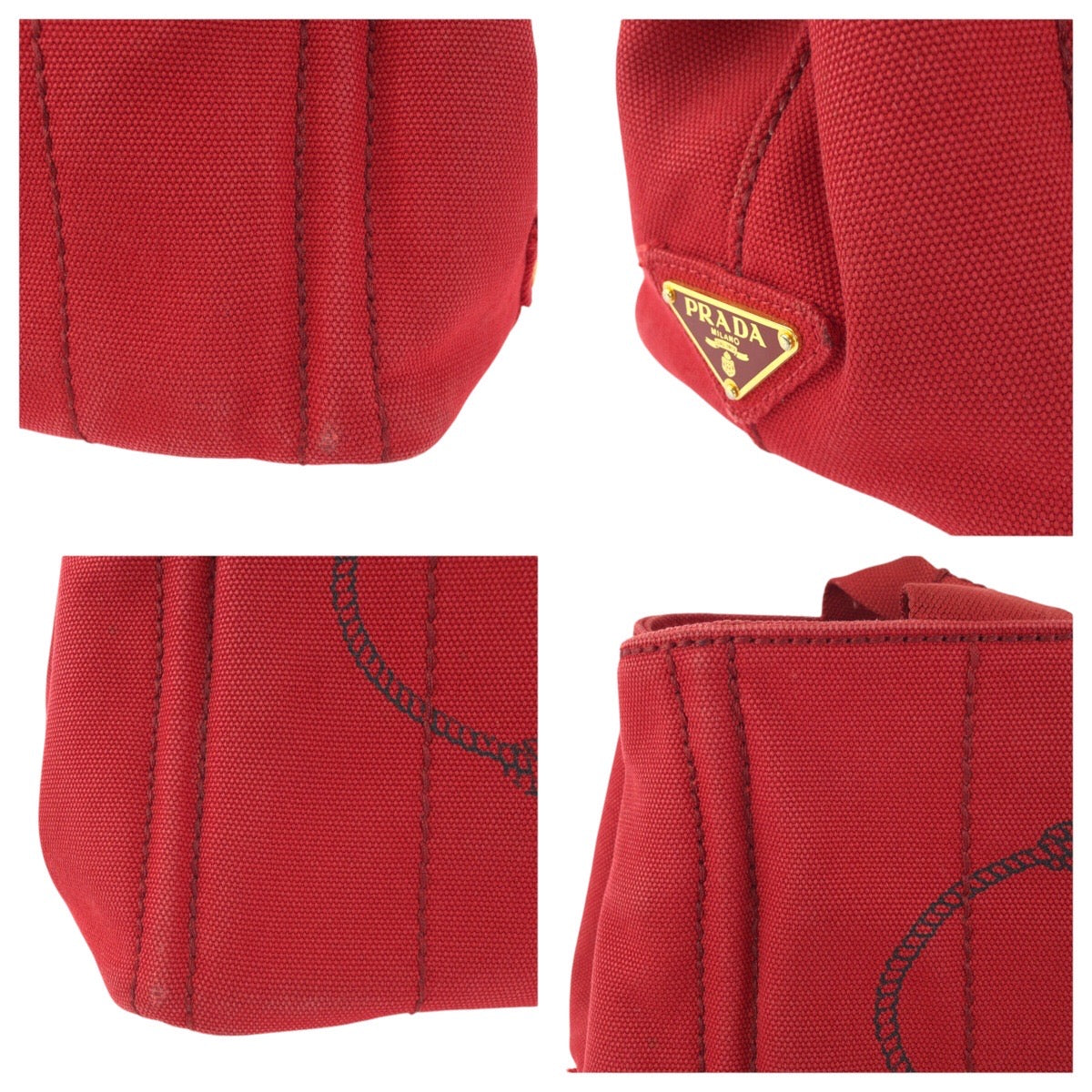 23289
PRADA プラダ カナパ レッド ゴールド金具 キャンバス トートバッグ ハンドバッグ レディース AB38