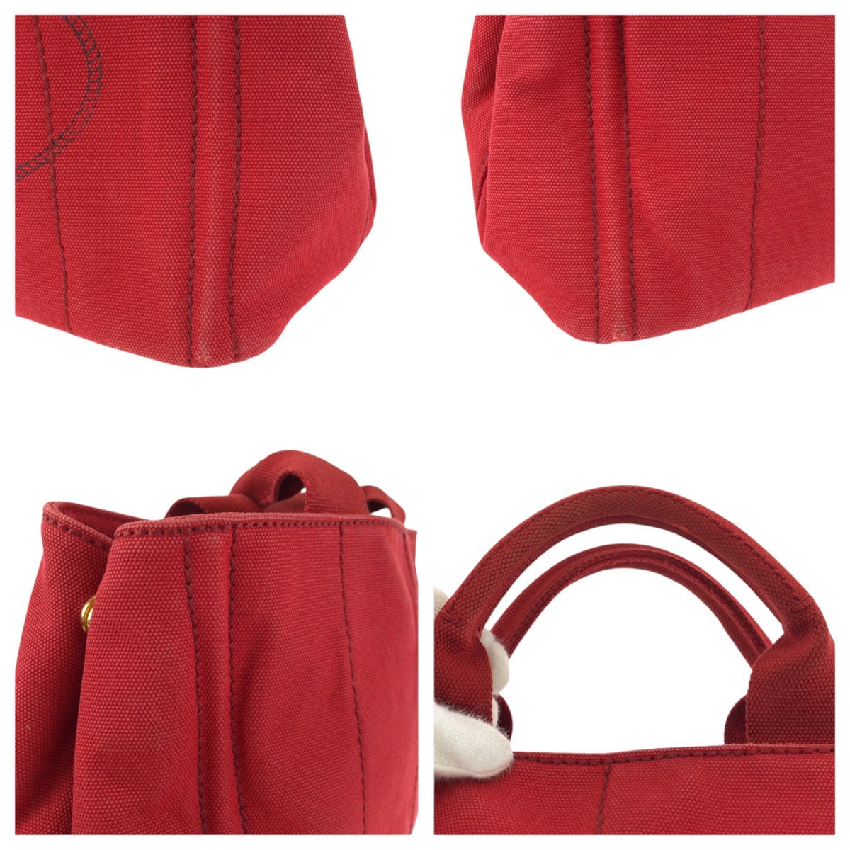 23289
PRADA プラダ カナパ レッド ゴールド金具 キャンバス トートバッグ ハンドバッグ レディース AB38