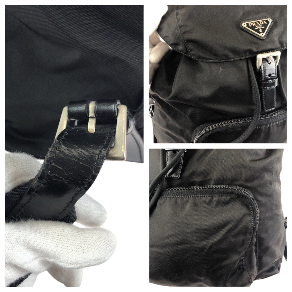 23290
PRADA プラダ テスート 三角ロゴプレート ブラック 黒 シルバー金具 ナイロン / レザー リュックサック バックパック レディース ABP42