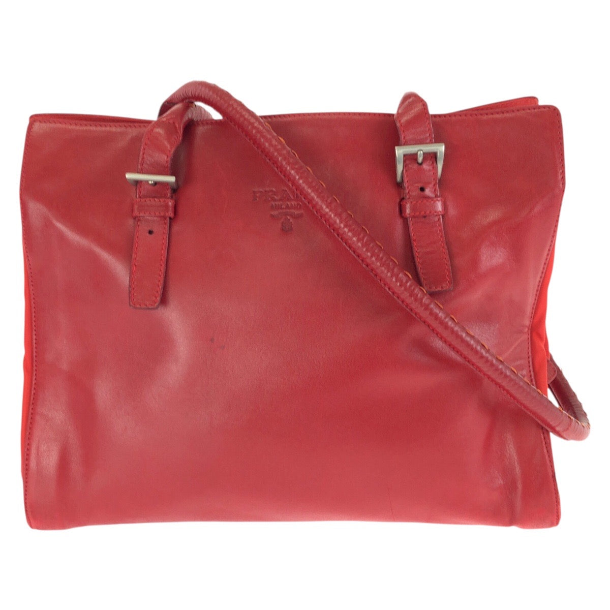 23292
PRADA プラダ テスート レッド シルバー金具 レザー / ナイロン ショルダーバッグ トートバッグ レディース ABP42
