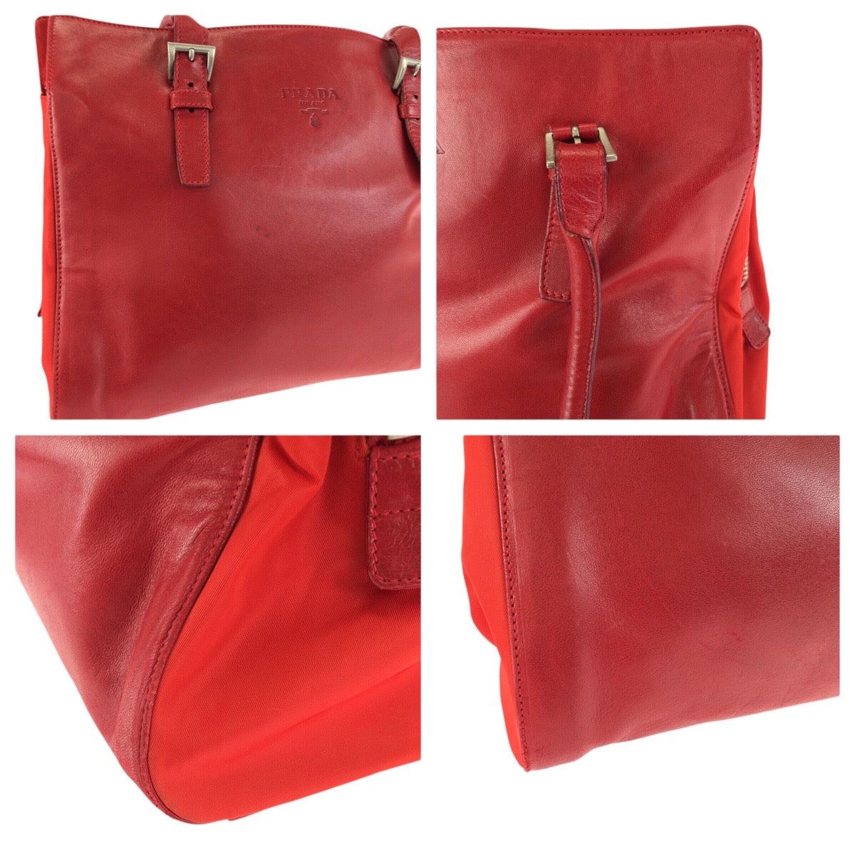 23292
PRADA プラダ テスート レッド シルバー金具 レザー / ナイロン ショルダーバッグ トートバッグ レディース ABP42