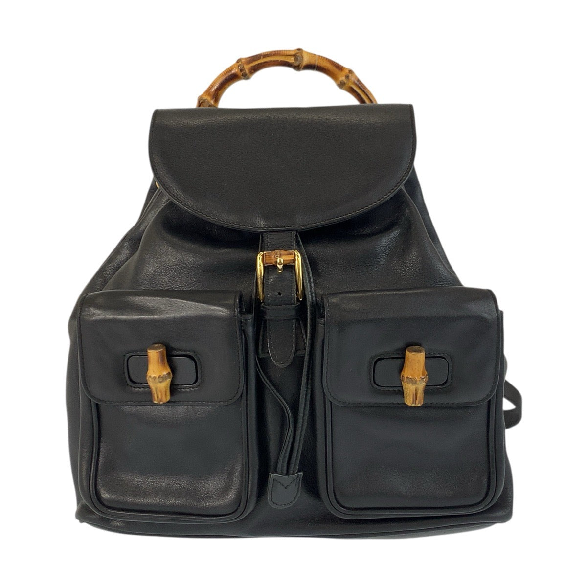 23294
GUCCI グッチ バンブー ブラック 黒 ゴールド金具 レザー 003 2058 0016 バックパック リュックサック レディース ABP42