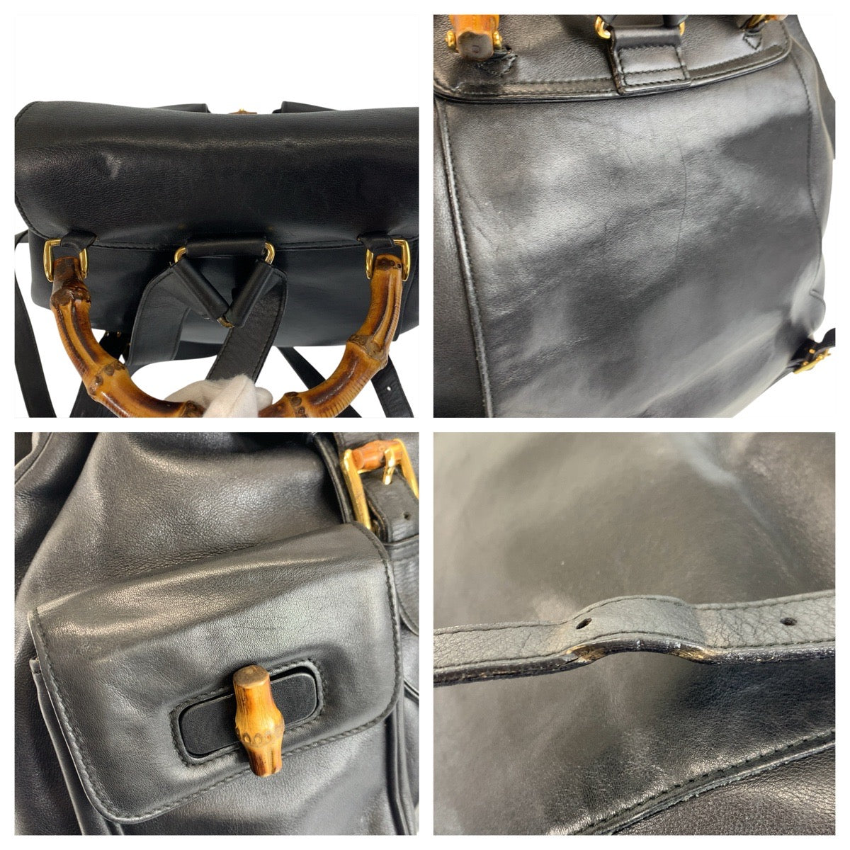 23294
GUCCI グッチ バンブー ブラック 黒 ゴールド金具 レザー 003 2058 0016 バックパック リュックサック レディース ABP42