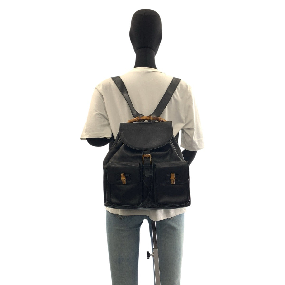 23294
GUCCI グッチ バンブー ブラック 黒 ゴールド金具 レザー 003 2058 0016 バックパック リュックサック レディース ABP42