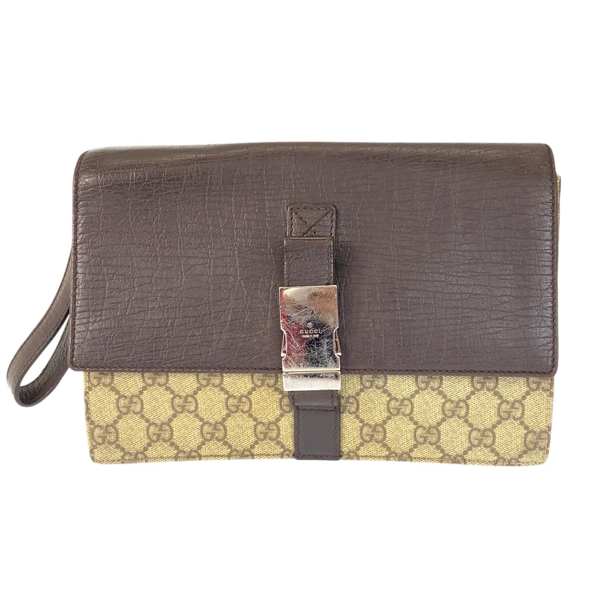 23296
GUCCI グッチ ブラウン ベージュ シルバー金具 GGスプリームキャンバス / レザー 131213 クラッチバッグ セカンドバッグ メンズ AB28
