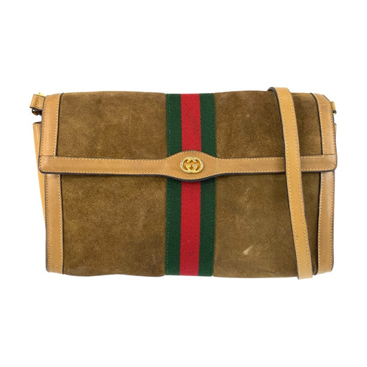 23297
GUCCI グッチ ヴィンテージ シェリーライン オールドグッチ ブラウン キャメル ゴールド金具 レザー 38 ショルダーバッグ メッセンジャーバッグ レディース AB42
