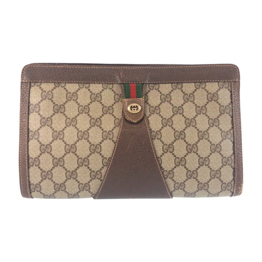 23299
GUCCI グッチ ヴィンテージ シェリーライン ベージュ ブラウン ゴールド金具 GGスプリームキャンバス / レザー 89.01.033 クラッチバッグ セカンドバッグ レディース AB21