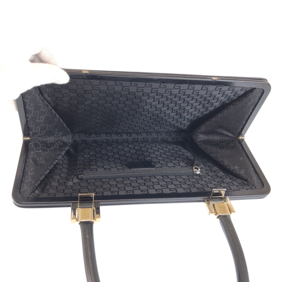 23303
GUCCI Black Silver Hardware Leather 0014220 Handbag Vanity Bag Women's A42