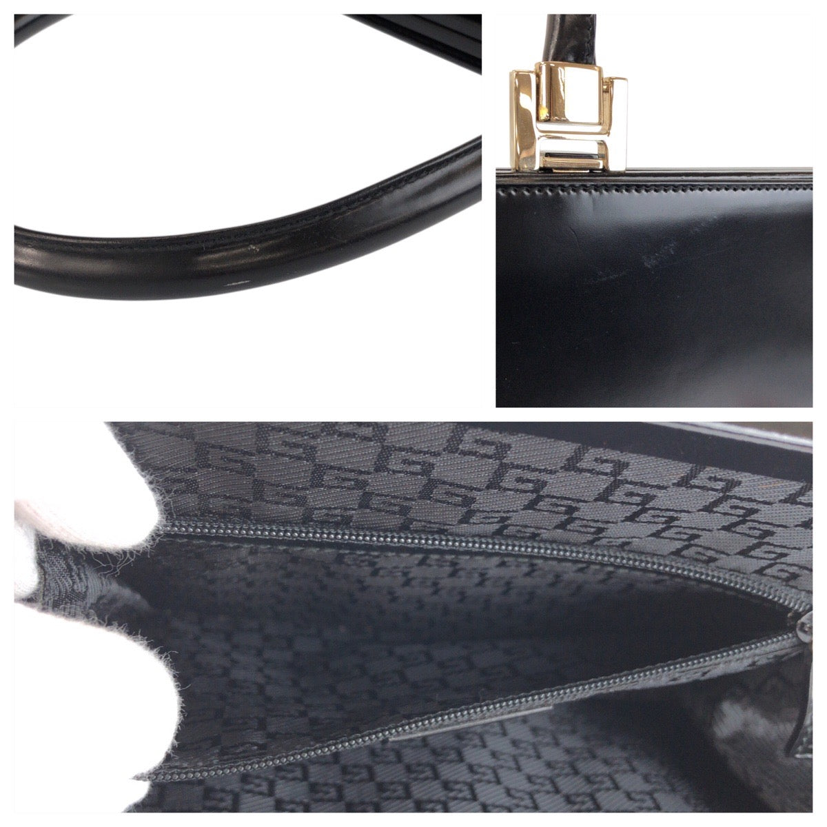 23303
GUCCI Black Silver Hardware Leather 0014220 Handbag Vanity Bag Women's A42