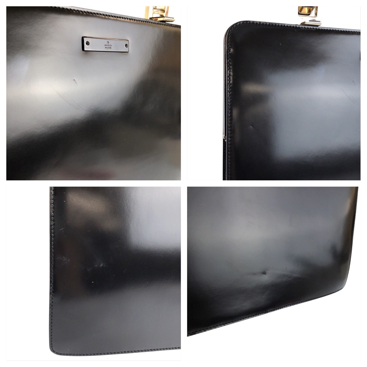 23303
GUCCI Black Silver Hardware Leather 0014220 Handbag Vanity Bag Women's A42