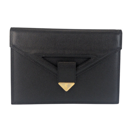 23306
YVES SAINT LAURENT イヴ サンローラン ヴィンテージ YSL ブラック 黒 ゴールド金具 レザー クラッチバッグ セカンドバッグ メンズ A35